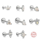 Sterling Silver925Opal Flat Head Piercing Jewelry Hot-Selling Threaded Ear Bone Stud Earrings Jewelry for Women and Men