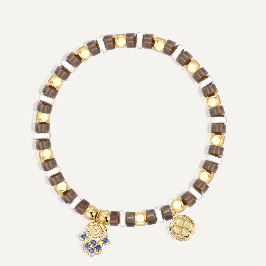Gold-Plated Brass Beaded Blue CZ Bracelet with cubic zirconia design details