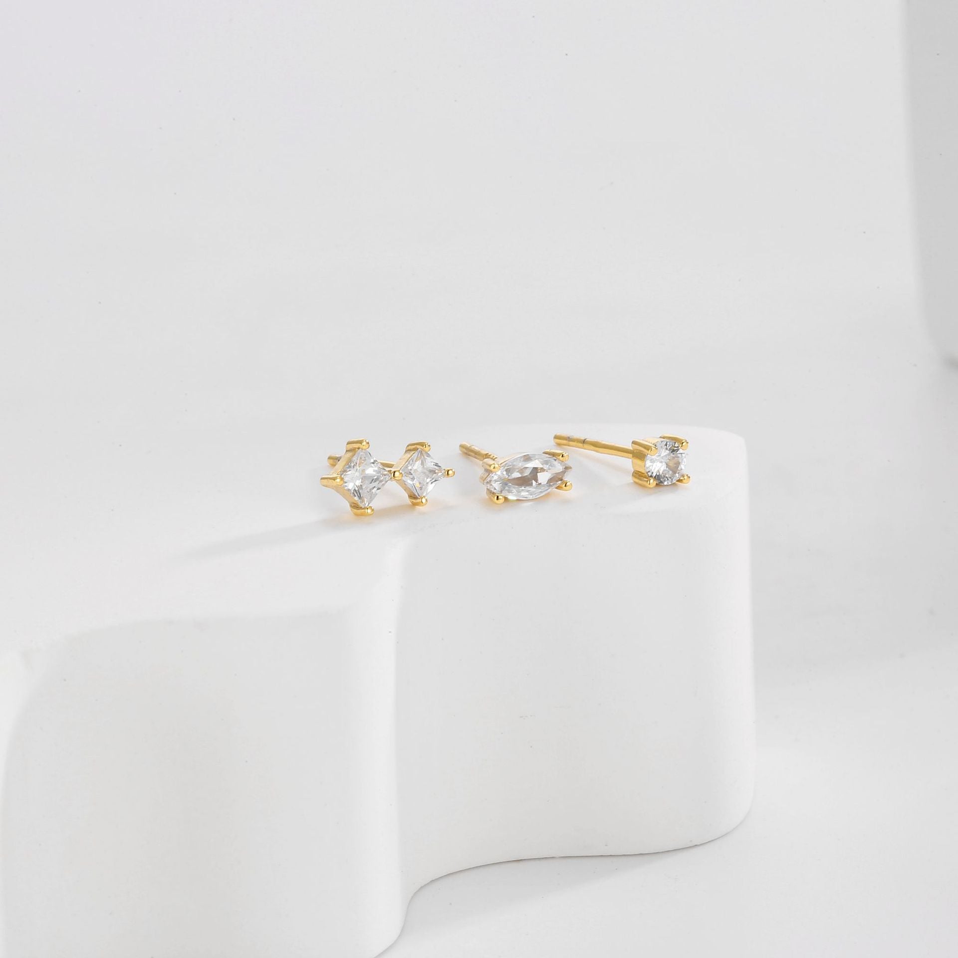 SE0261 S925Silver Three Rhombus Ear Bone Studs Design Sense Geometric Earrings Trendy Pendant