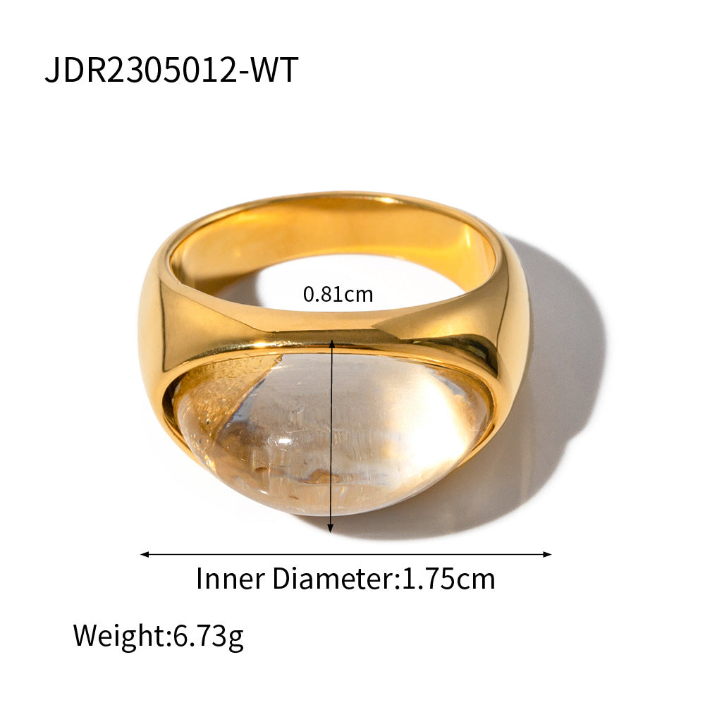 Trendy18k Gold Stainless Steel Resin Transparent Closed Ring Fashionable Non-Fading Jewelry