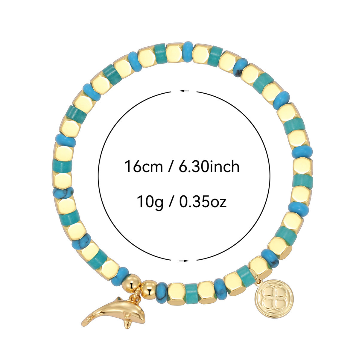 B0328 Ocean Dolphin Pendant Beaded Bracelet Fashion Bohemian Blue Turquoise Bracelet