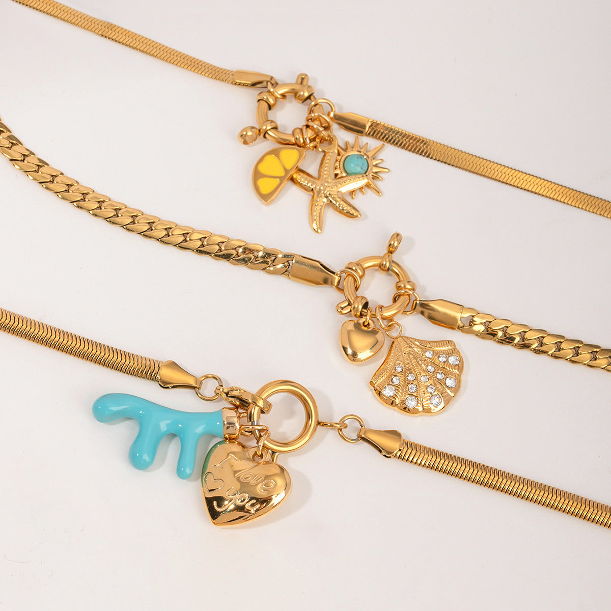 2H Trendy Retro Necklace for Women Simple Minimalist Style Multi-layer Chain Collarbone18k Gold Necklace