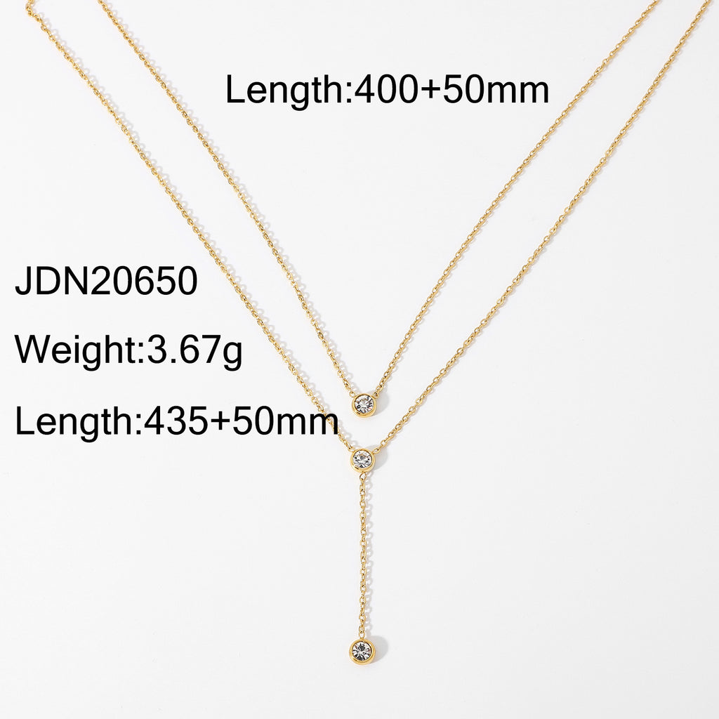 Stainless Steel Zircon y Long Chain Necklace Jewelry for Women Autumn Winter Sweater Chain