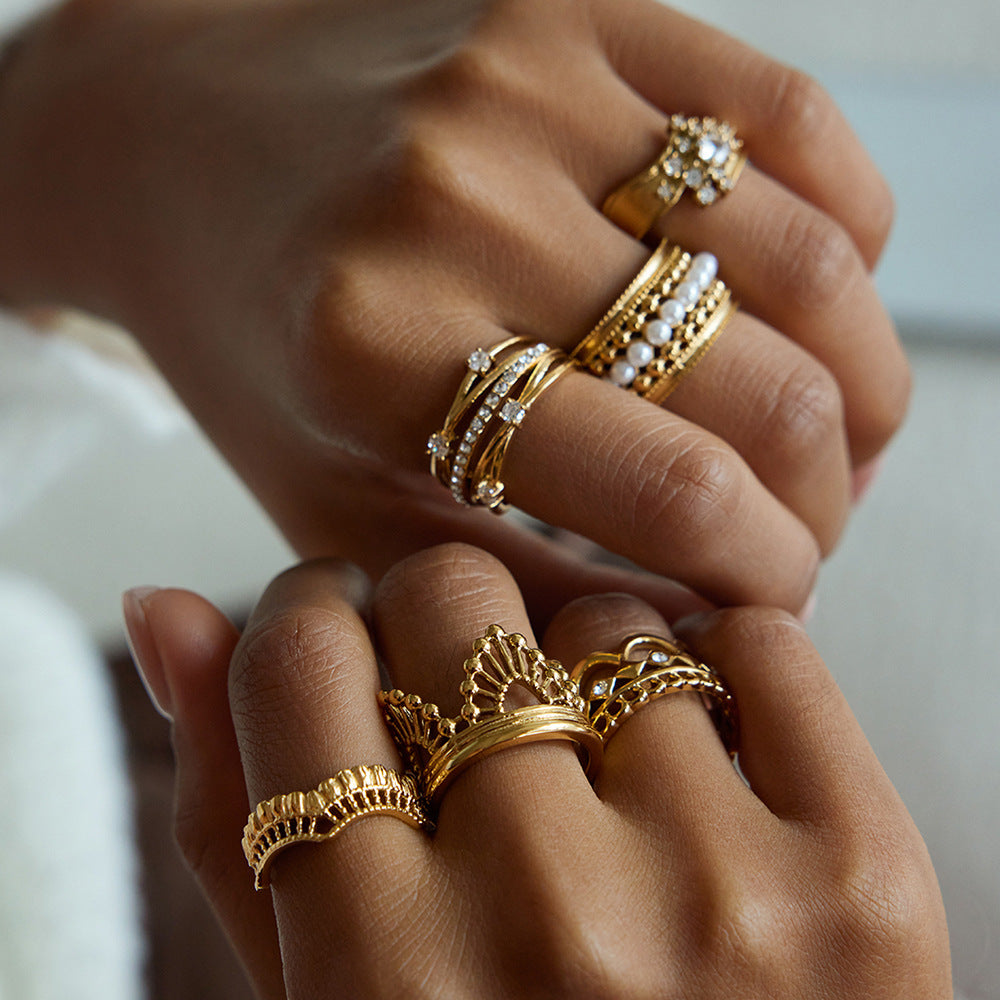 Zircon Ring Non-Fading Lace Stainless Steel Jewelry for Women ring