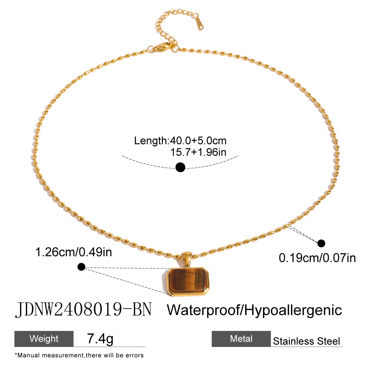 Stainless Steel Geometric Tiger Eye Natural Stone Pendant Necklace Design Sense Jewelry