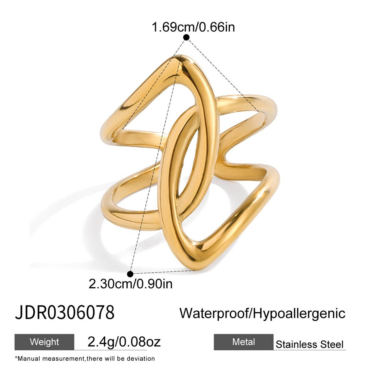 gold Stainless Steel Ring Jewelry for Women, Non-Fading ring
