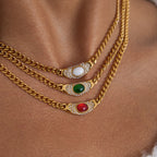 2H Stainless Steel Rhinestone Natural Stone Necklace Accessories Women's Collarbone Chain Jewelry