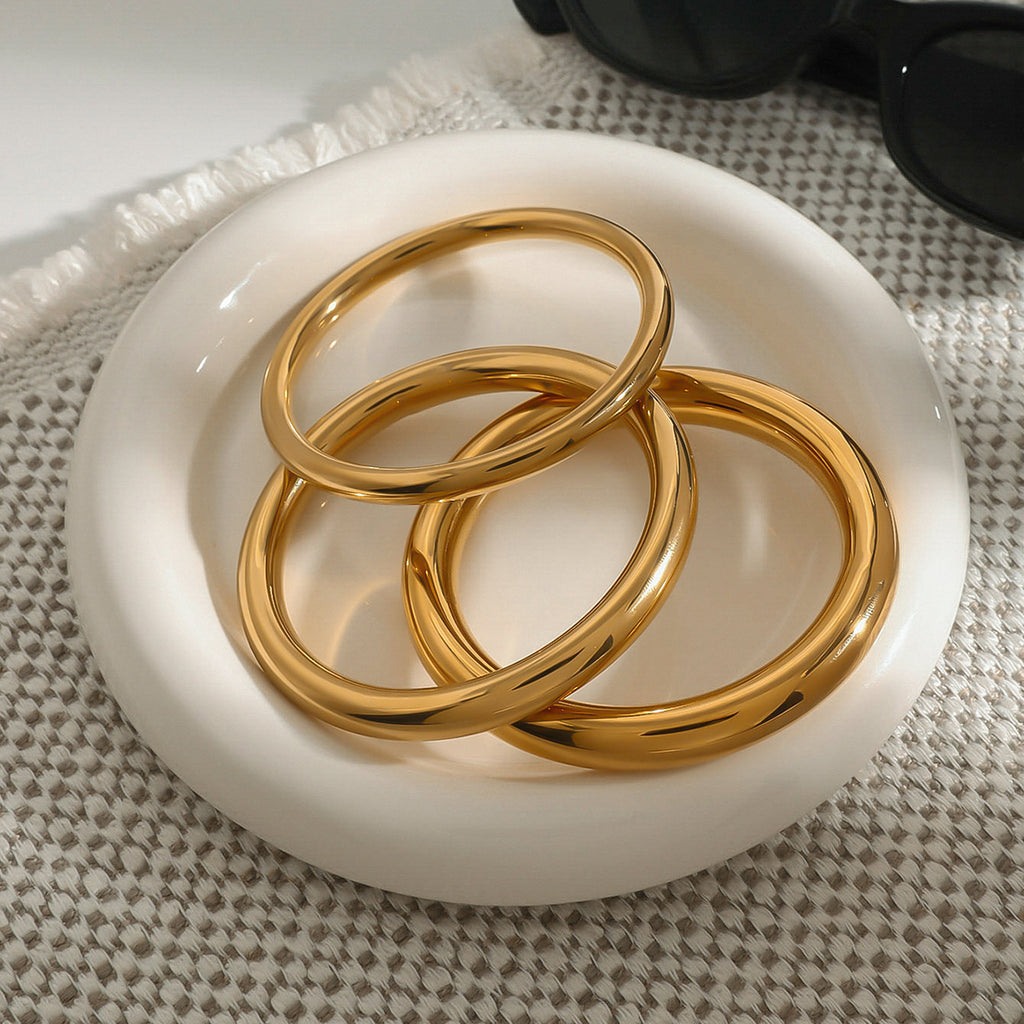 18k Gold Plain Circle Bracelet Non-Fading Jewelry Stainless Steel