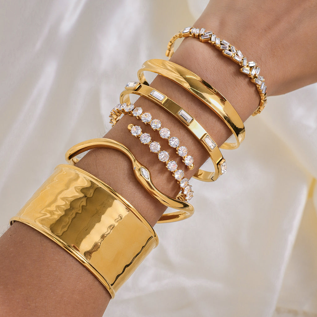 Stainless Steel Zircon Bracelet Open Bangle Non-Fading