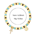 B0293 Geometric Cross Inlaid Zircon Beaded Blue Pine Tiger Eye Stone Bracelet