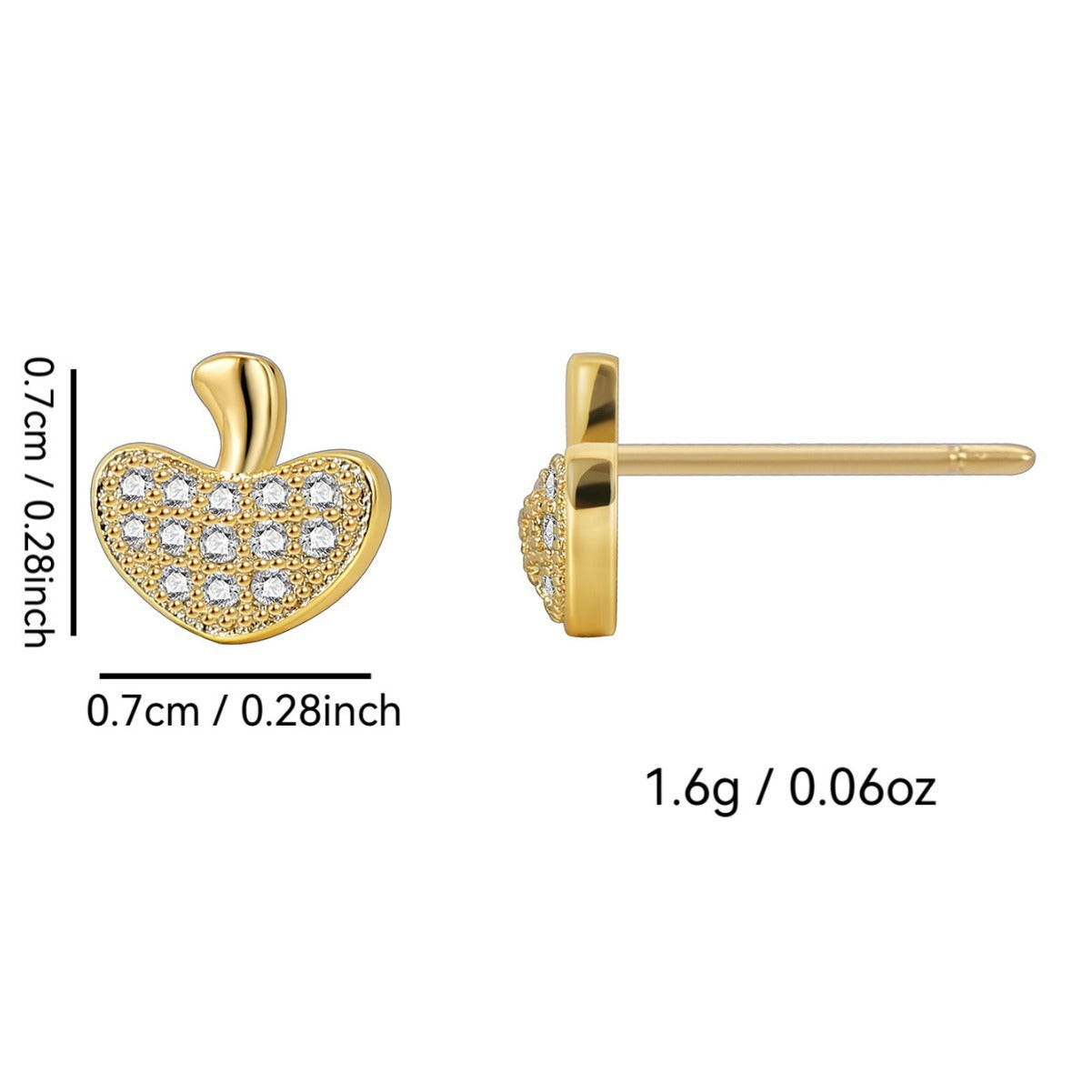 E0568 Xiaoxiang Mushroom Shape Earrings for Women, Brass Gold-Plated Simple Micro-Inlaid White Zircon Earrings