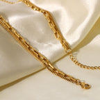 Vintage18K Gold-Plated Paperclip Box Chain Stainless Steel Chain Necklace Ring Three-Layer Necklace Jewelry