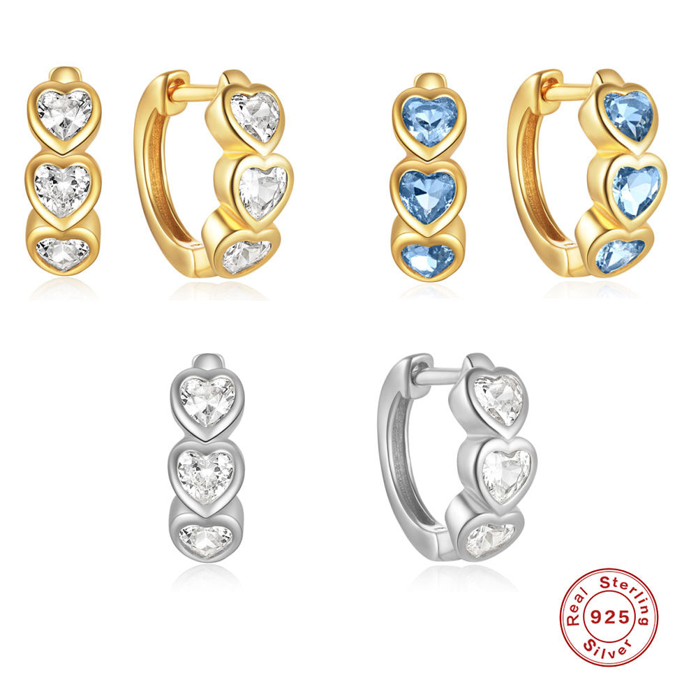 New925Sterling Silver Heart-Shaped Diamond-Studded Hoop Earrings for Women Hot-Selling Heart-Shaped Earrings