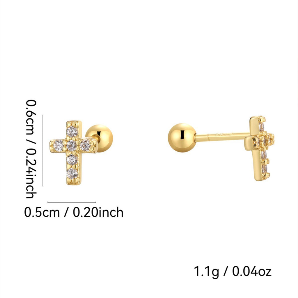 SE0217 925Silver Zircon Cross Design Stud Earrings Personality Ear Jewelry