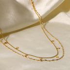 Classic and Simple Necklace Jewelry18K Gold-plated Stainless Steel Double-layer Tassel Sequin Bead Chain Necklace for Women