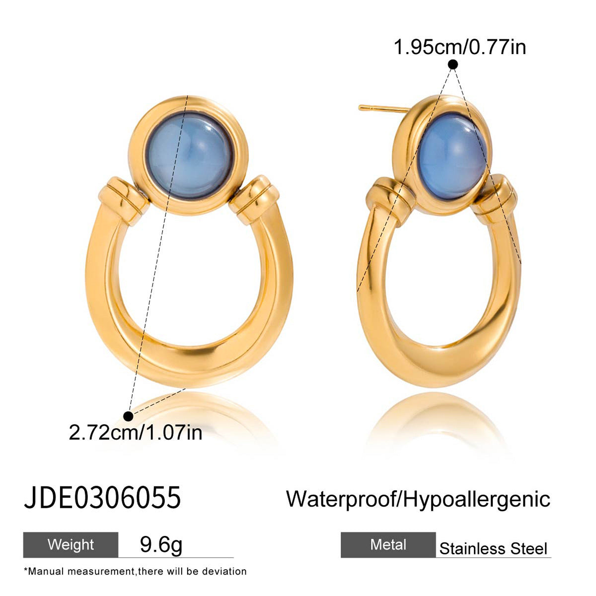 2H Original Equestrian Series Stainless Steel Blue Resin Earrings Studs Stainless Steel Ear Accessories