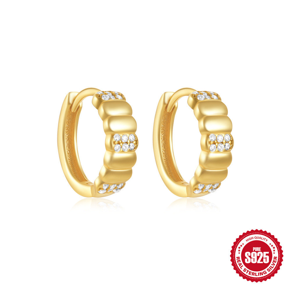 New S925Pure Silver Classic Diamond-Studded Small Round Geometric Hoop Earrings Hot-Selling Creative Ear Jewelry