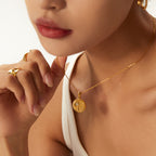 Designer Coin Round Pendant Necklace Minimalist Versatile Retro Personality Sweater Chain for Women