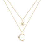 S925 Sterling Silver Diamond Star Moon Double Layer Necklace