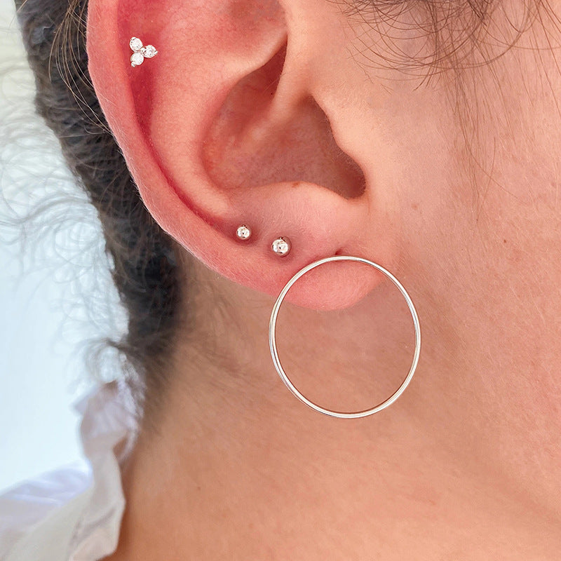 S925Sterling Silver Geometric Triangle Inlaid Diamond Colorful Piercing Threaded Earrings Hot-Selling Mini Ear Bone Stud Earrings for Women