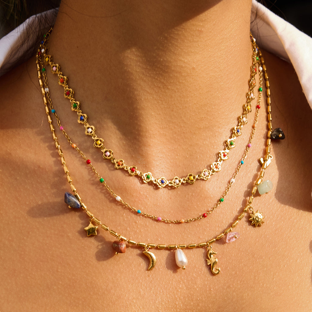 2H Colorful Oil Drop Flower Necklace Bracelet Stainless Steel Jewelry