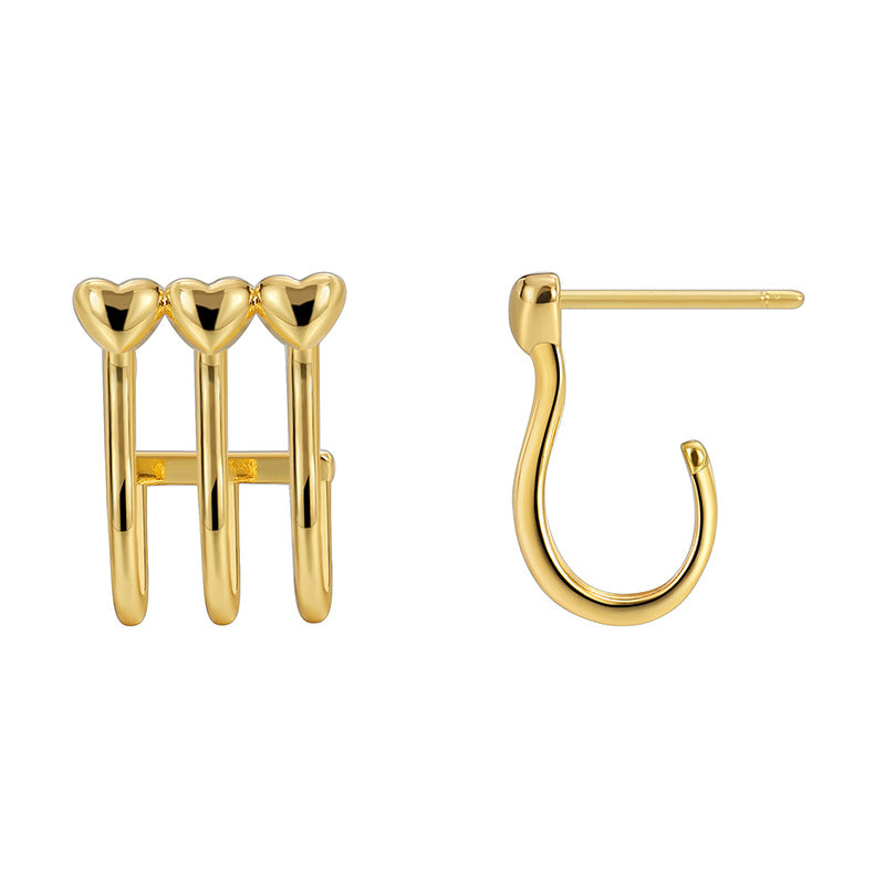E0468 Korean Style Simple Heart-Shaped Ear Hooks for Women Brass Gold-Plated New Design Earrings