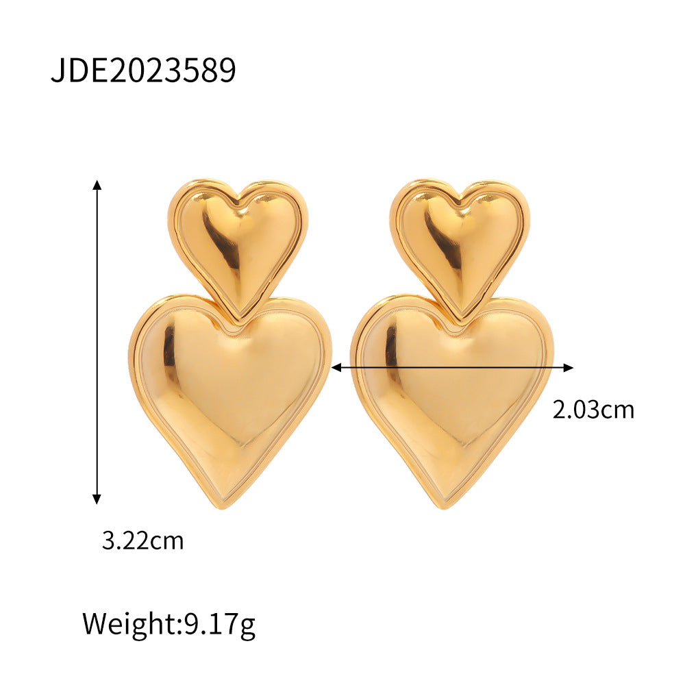 Trendy Accessories18k Gold-plated Heart Pendant Earrings Simple Design Fashionable Ear Jewelry