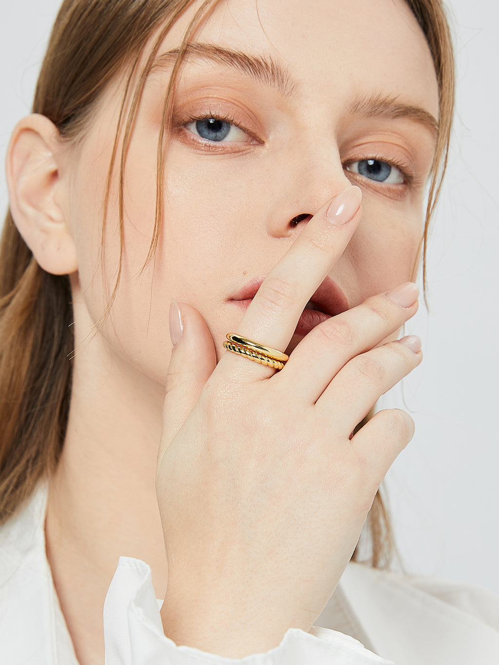 R0193 Twist Ring Open Copper Plated18K Gold Double Layer Ring Fashion Metal Hemp Rope Ring