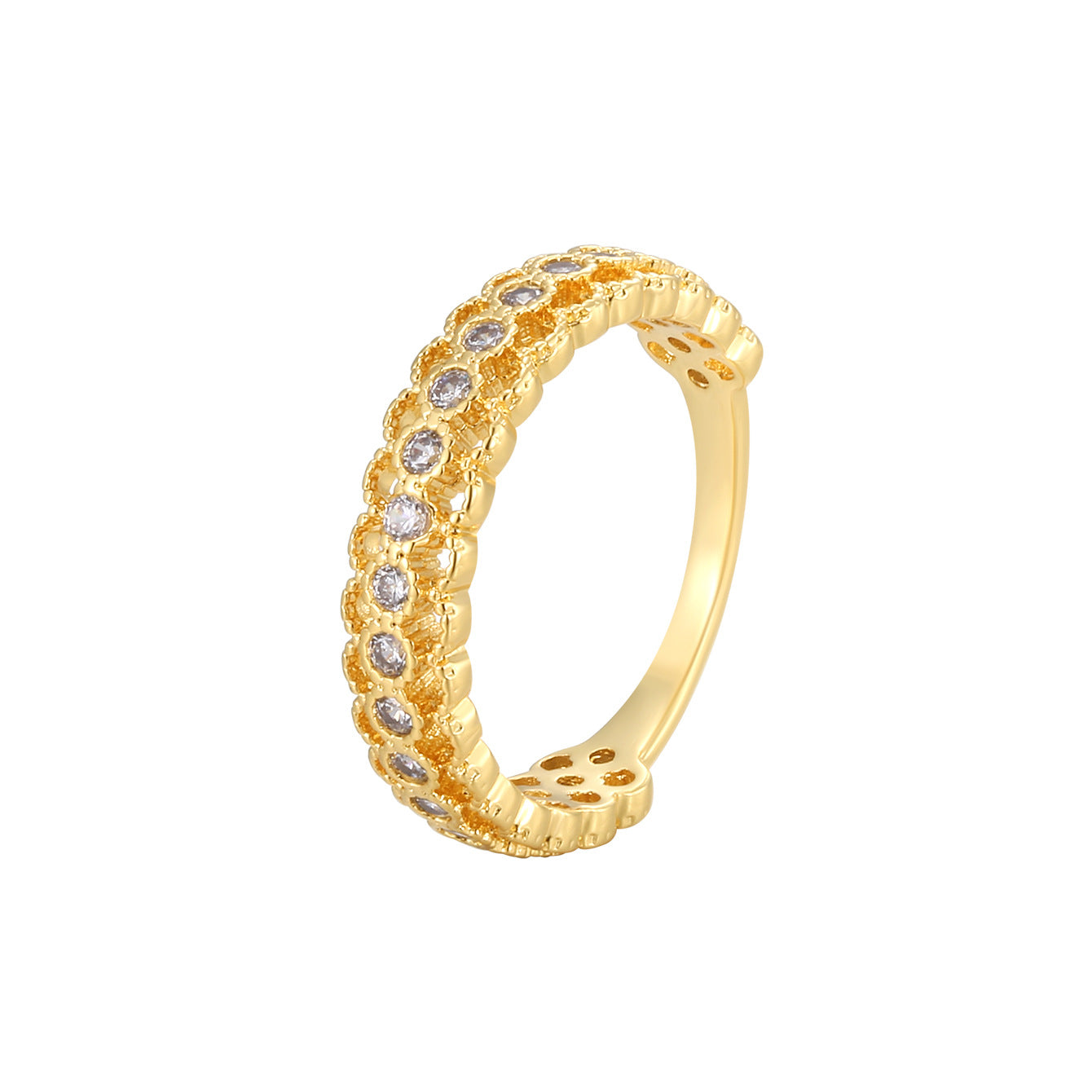 R0152 French Style Copper Gold-Plated Vintage Versatile Minimalist Ring for Women with Zircon Inlay