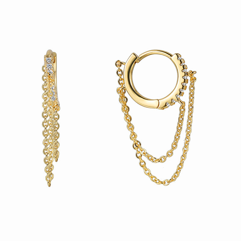 E0401 Tassel Chain Pendant Small Hoop Earrings Fashionable Personality Micro Pave Zircon Hoop Cyberpunk Earrings