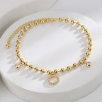 A0030 gold Round Bead Chain Inlaid Zircon Anklet for Women Simple and Cool Micro Inlaid White Zircon Foot Jewelry