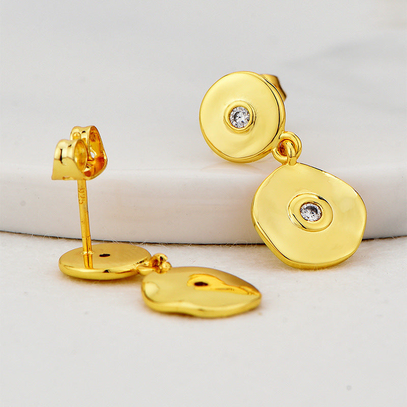 E0664 Simple Style Geometric Irregular Round Earrings for Women Brass Gold-Plated Micro-Inlaid Zirconia Ear Jewelry