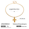 Gold-Plated Stainless Steel Cross Cubic Zirconia Pendant Necklace with Stone Detail — collection view — jewelry finish and design detail