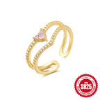 S925Sterling Silver Ring Micro Pave Colored Diamond Ring New Double Layer Design Sense Strong Open Ring