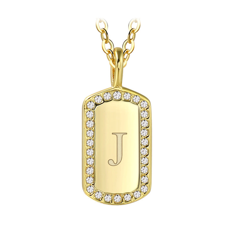 N0046 Gold-plated26Letter Square Necklace for Women, Simple Design English Choker Jewelry