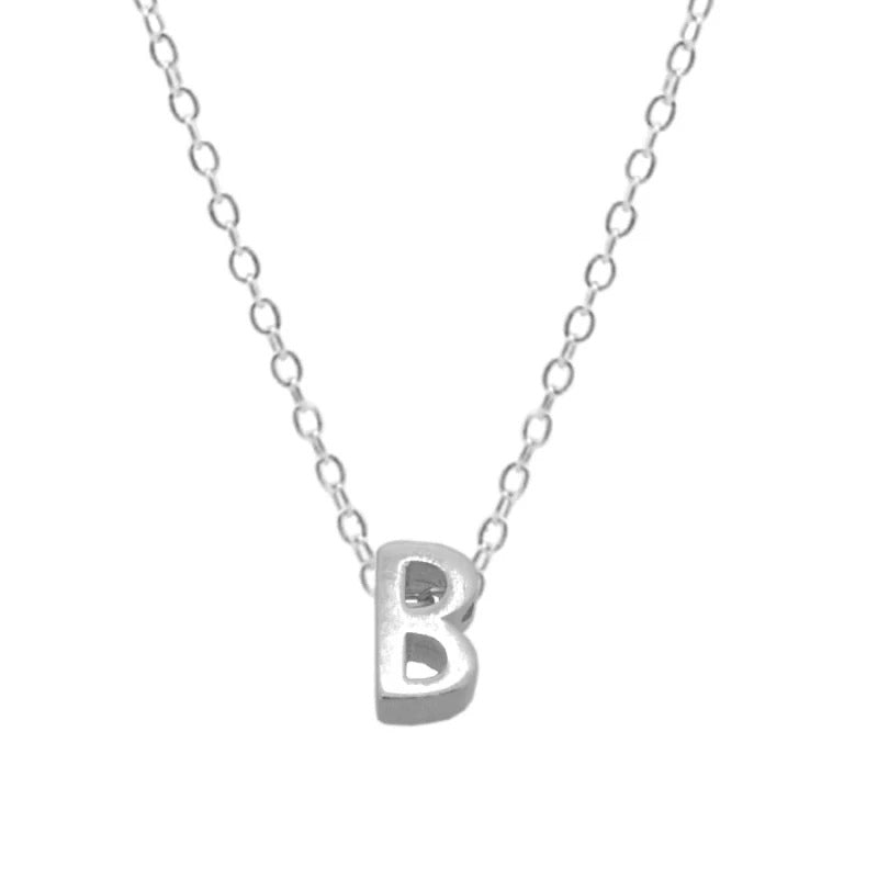 Sterling Silver 26 Letter Pendant Necklace Polished Collarbone Chain