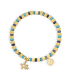 B0295 Bohemian Vacation Starfish Father and Son Zircon Beaded Vintage Blue Dot Quartz Bracelet