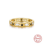 S925Pure Silver Elegant Luxurious Geometric Round Diamond-Studded Gemstone Engagement Ring Hot-Selling Couple Style Ring