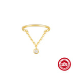 New S925Sterling Silver Heart-Shaped Tassel Inlaid Diamond Chain Adjustable Ring Hot-Selling Pearl Index Finger Ring