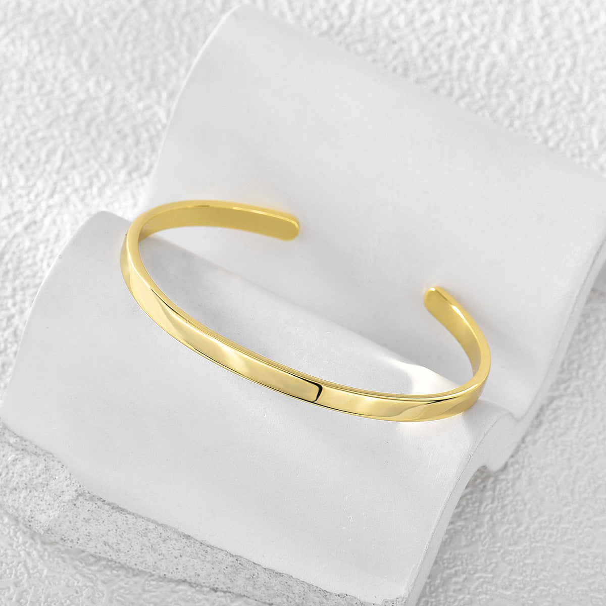 B0014 New Simple Fashion Real Gold Plated gold Bracelet Arc Smooth Open Bangle for Women