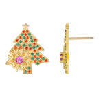 E0543 Fashion Christmas Jewelry Zircon Earrings for Women Brass Gold-Plated Exquisite Christmas Tree Snowflake Stud Earrings