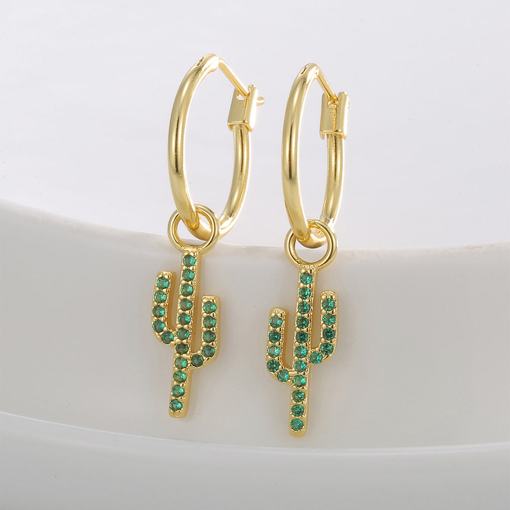 E0806 Creative Design Earrings for Women Cactus Green Zirconia Drop Earrings