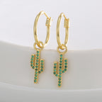 E0806 Creative Design Earrings for Women Cactus Green Zirconia Drop Earrings