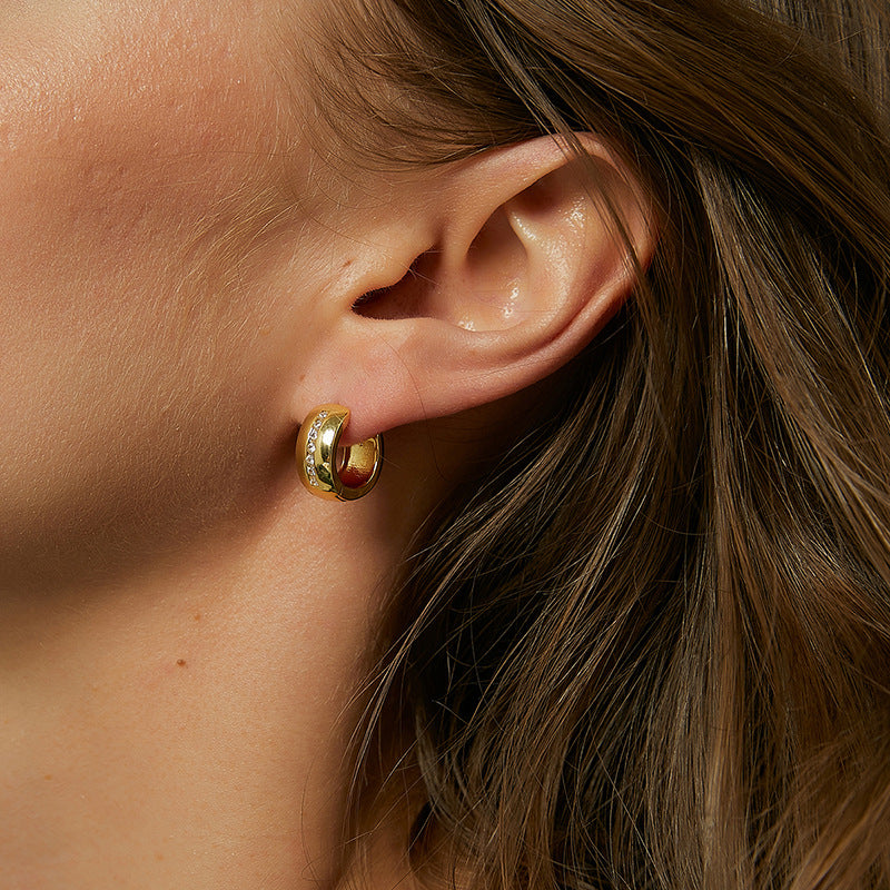 E0356 Hot Sale gold Earrings Glossy Simple Fashion Zircon Earrings n Women's Earrings