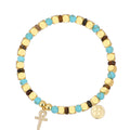 Gold-Plated Brass Cross Beaded Turquoise Bracelet with a beaded design profile