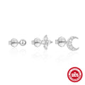 Sterling Silver Geometric Star Moon Pearl Zircon Earrings Set — wholesale jewelry image 07