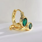 E0519 Fashion Design Simple Style Hoop Earrings for Women Brass Gold Plated with Green Zircon Ear Clips