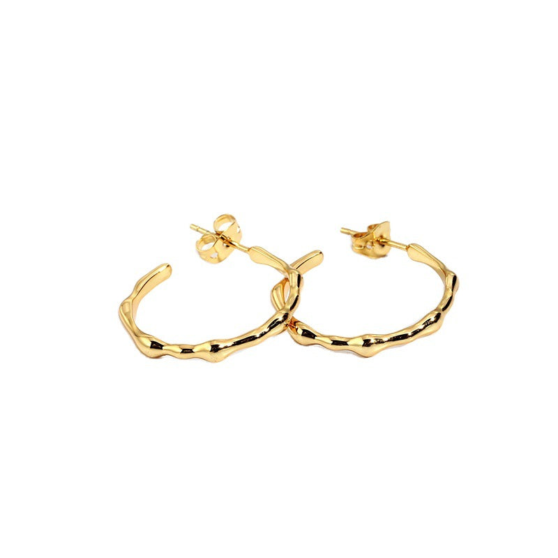Ancient Style Exaggerated Hoop Earrings for Women Irregular Vintage Earrings 14K Gold-plated Smooth Earrings Jewelry