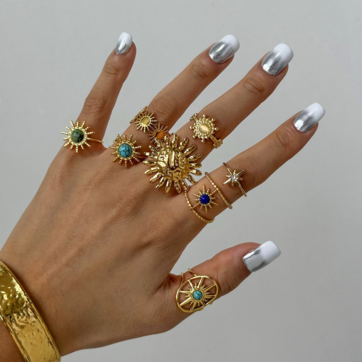 Stainless Steel Turquoise Open Ring Rings