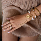 Finger Bracelet Stainless Steel Pearl Jewelry Ring Non-Fading for Women